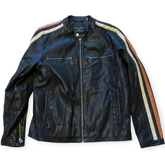 Wilson's Cycle Y2K Men’s Black Cafe Striped Racer Faux Leather Motorcycle Jacket - Picture 2 of 7